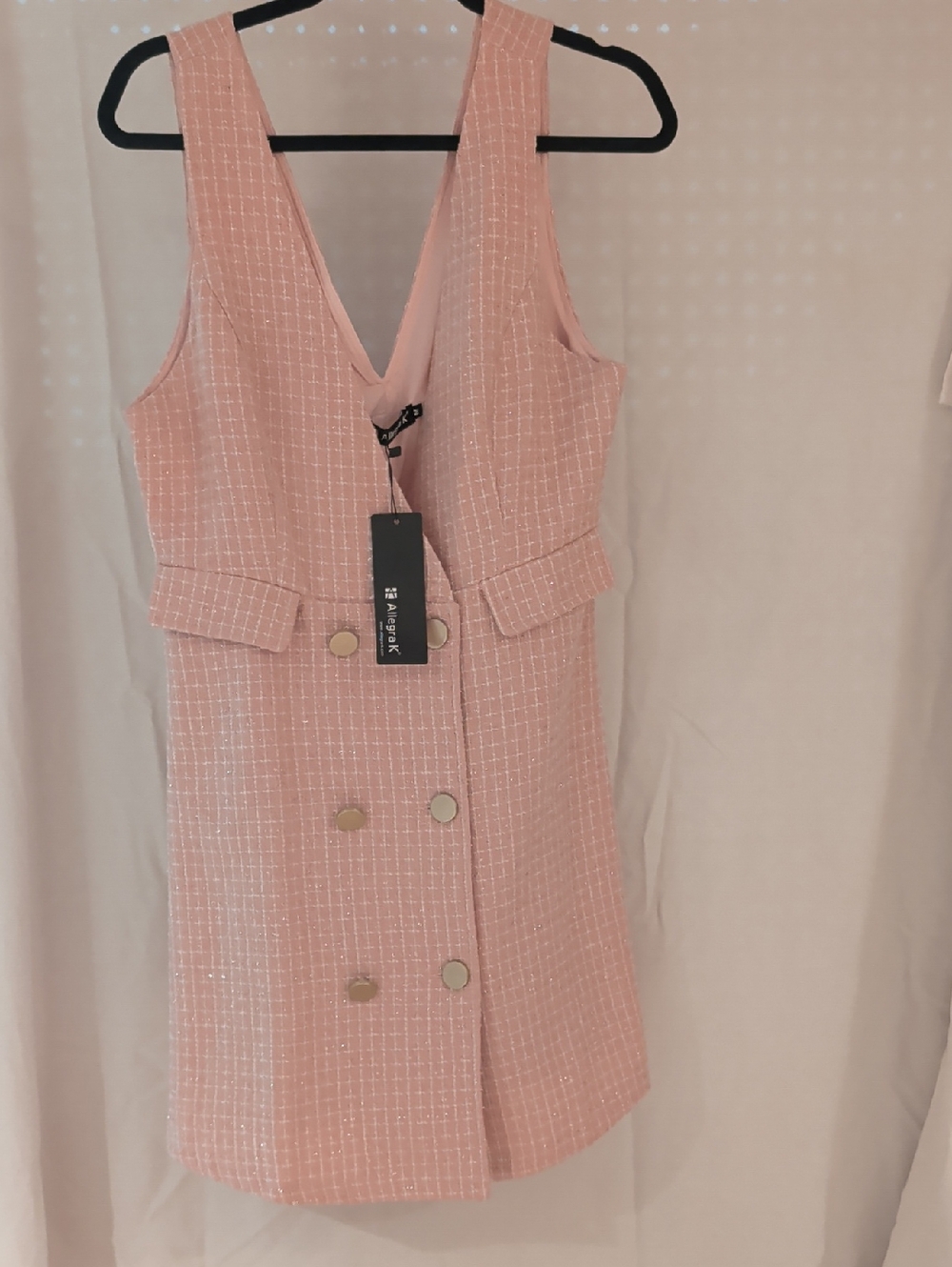 Allegra K Rose Pink Tweed Double-Breasted Dress